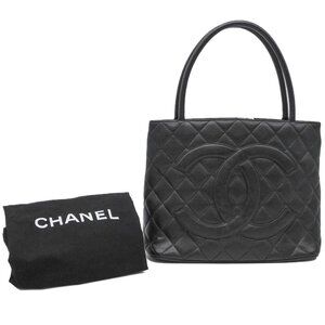 CHANEL Black Caviar Leather Logo Tote Bag